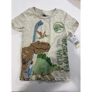 Kids Jurassic World‎ Dinosaur T Shirt Size 2T Heather Oatmeal Born To Be Wild